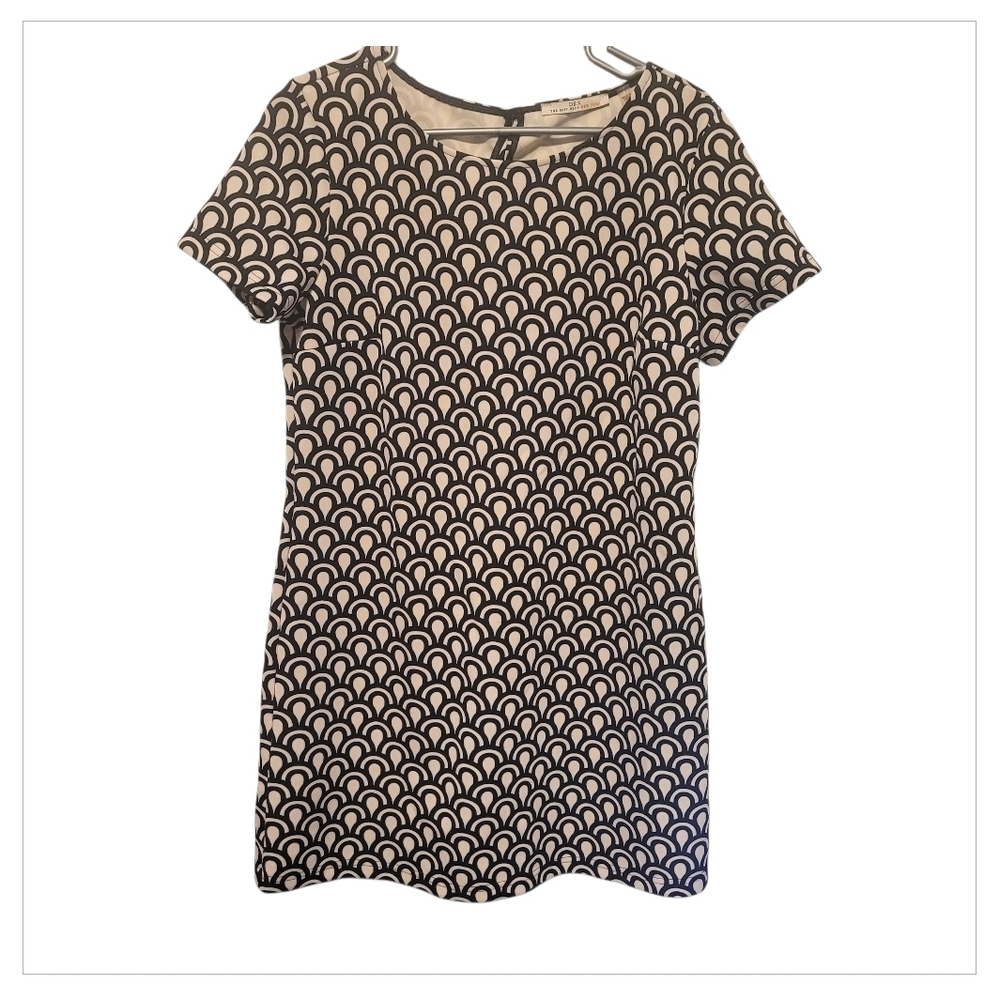 Dex Black Cream Geometric Shift Dress Mini Womens Large - Picture 2 of 5